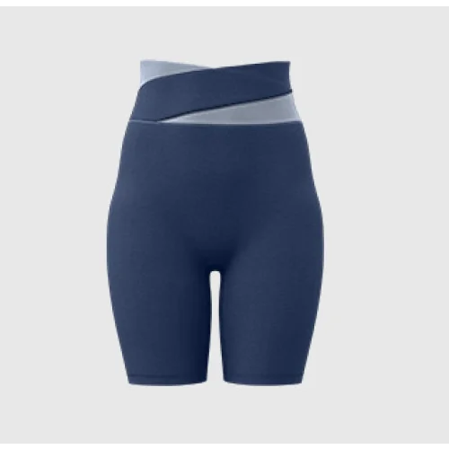 S Blue Color-Block High-Waist Yoga Shorts - Seamless