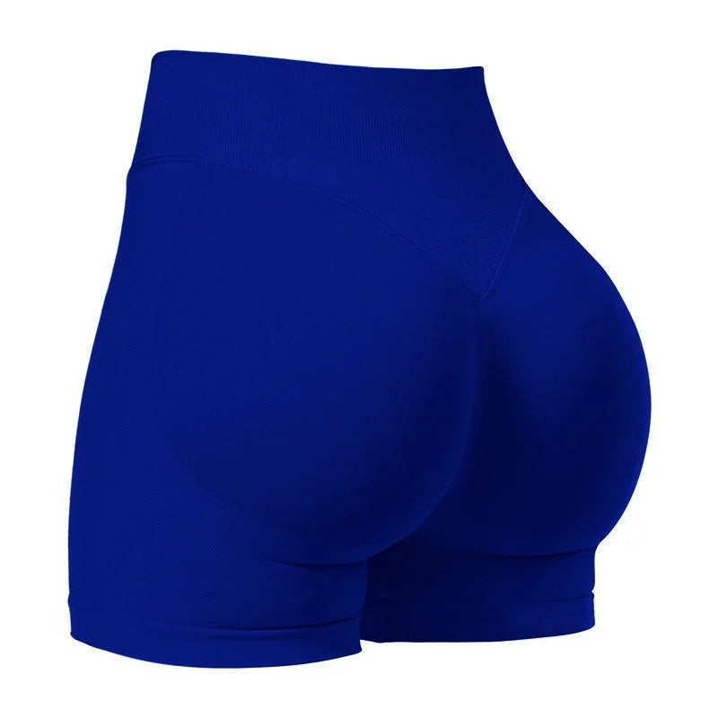 S Blue High-Elastic Hip Yoga Shorts - Seamless