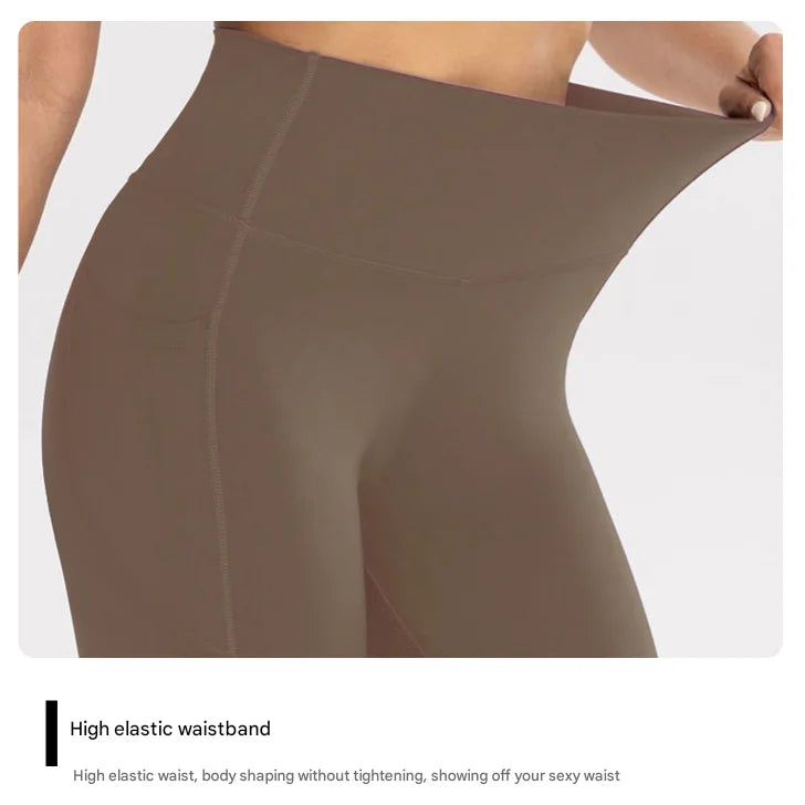 S Dark Khaki High-Waist Seamless Yoga Leggings with Pockets