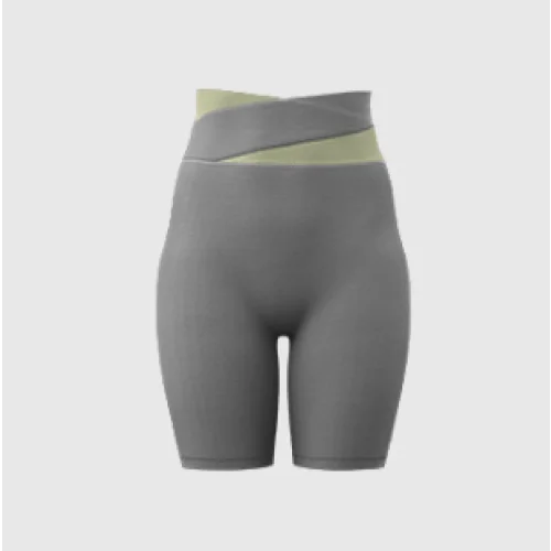 S Grey Color-Block High-Waist Yoga Shorts - Seamless