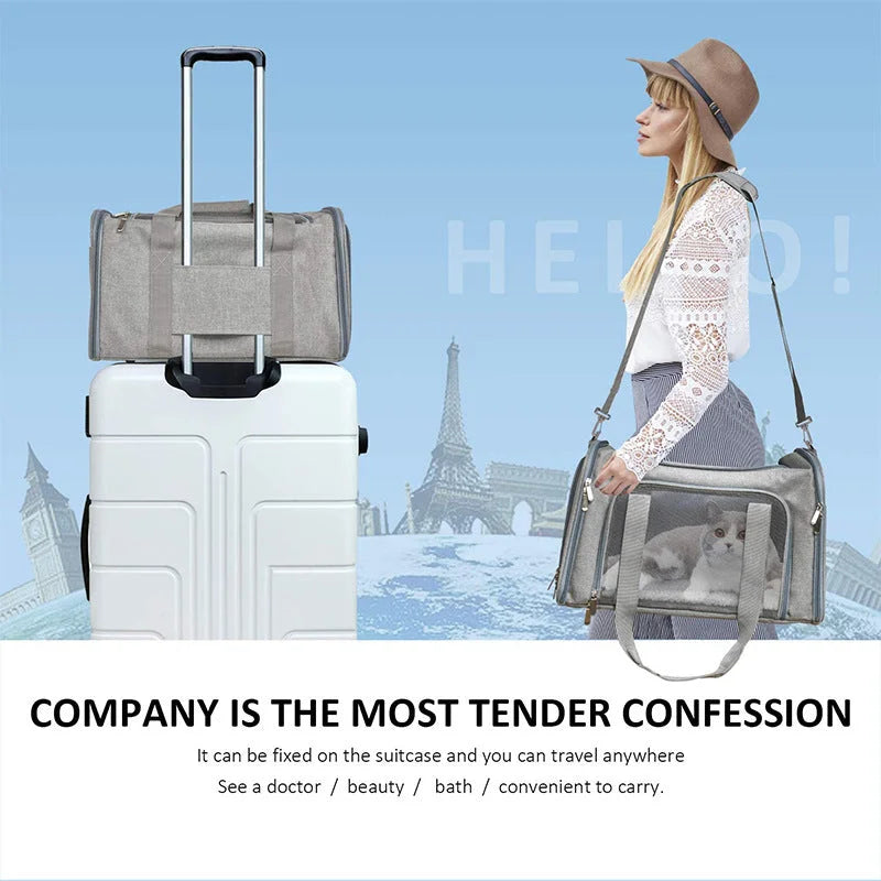 S Grey Portable Foldable Pet Carrier Bag - Large Capacity