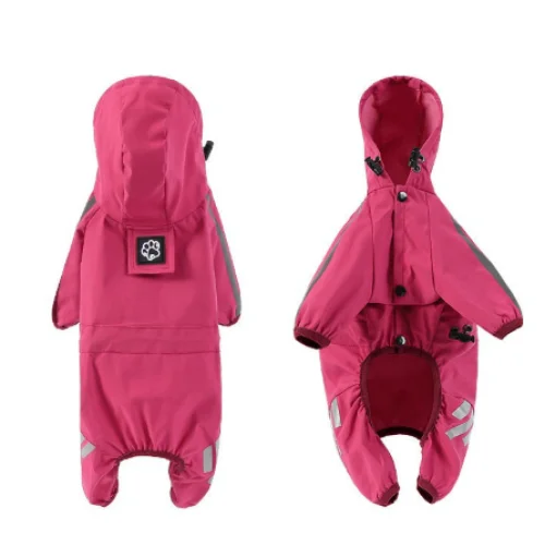 S Pink And Gray Trim Waterproof Four-Legged Dog Raincoat