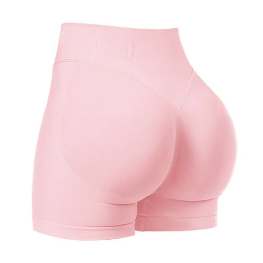 S Pink High-Elastic Hip Yoga Shorts - Seamless