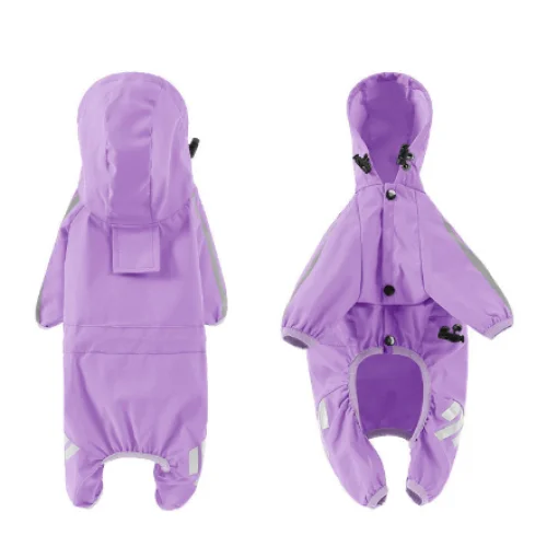 S Purple And Gray Trim Waterproof Four-Legged Dog Raincoat
