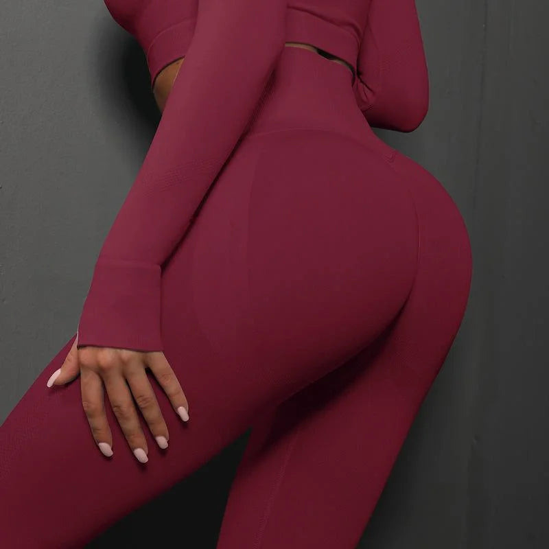 S Rose Red Seamless Butt-Lifting Yoga Leggings - High-Waist