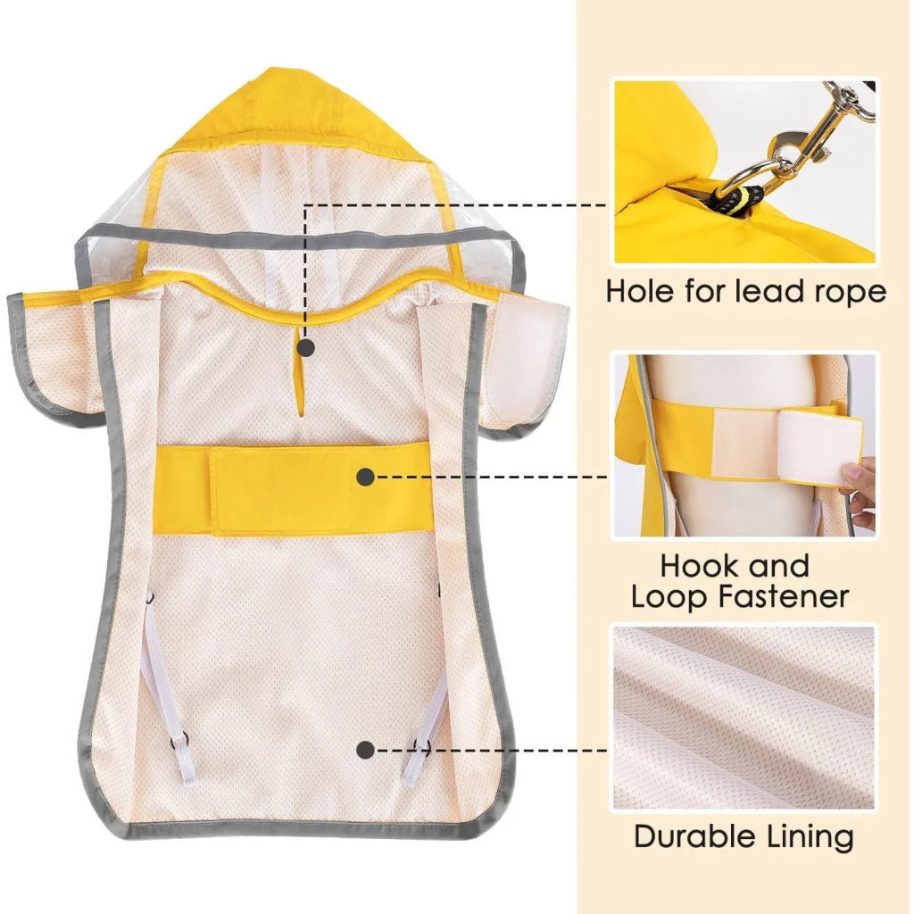 S Yellow Reflective Adjustable Pet Raincoat with Hood
