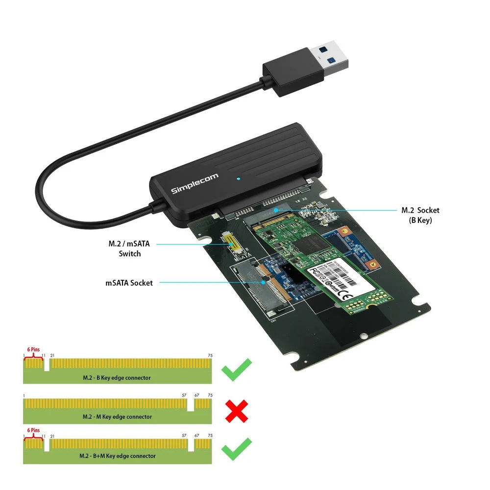 SA225 USB 3.0 to mSATA + M.2 (NGFF B Key) 2-in-1 Combo