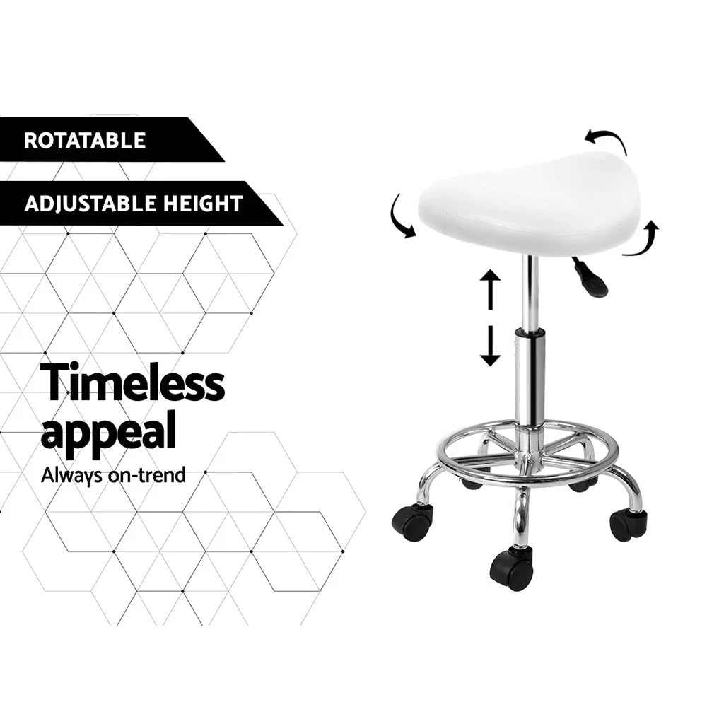 Saddle Salon Stool - White PU Swivel Barber Hairdressing