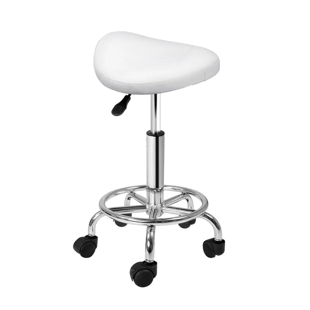 Saddle Salon Stool - White PU Swivel Barber Hairdressing