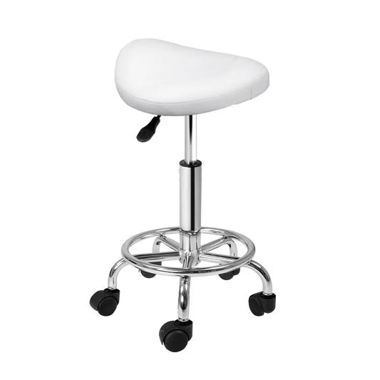 Saddle Salon Stool - White PU Swivel Barber Hairdressing