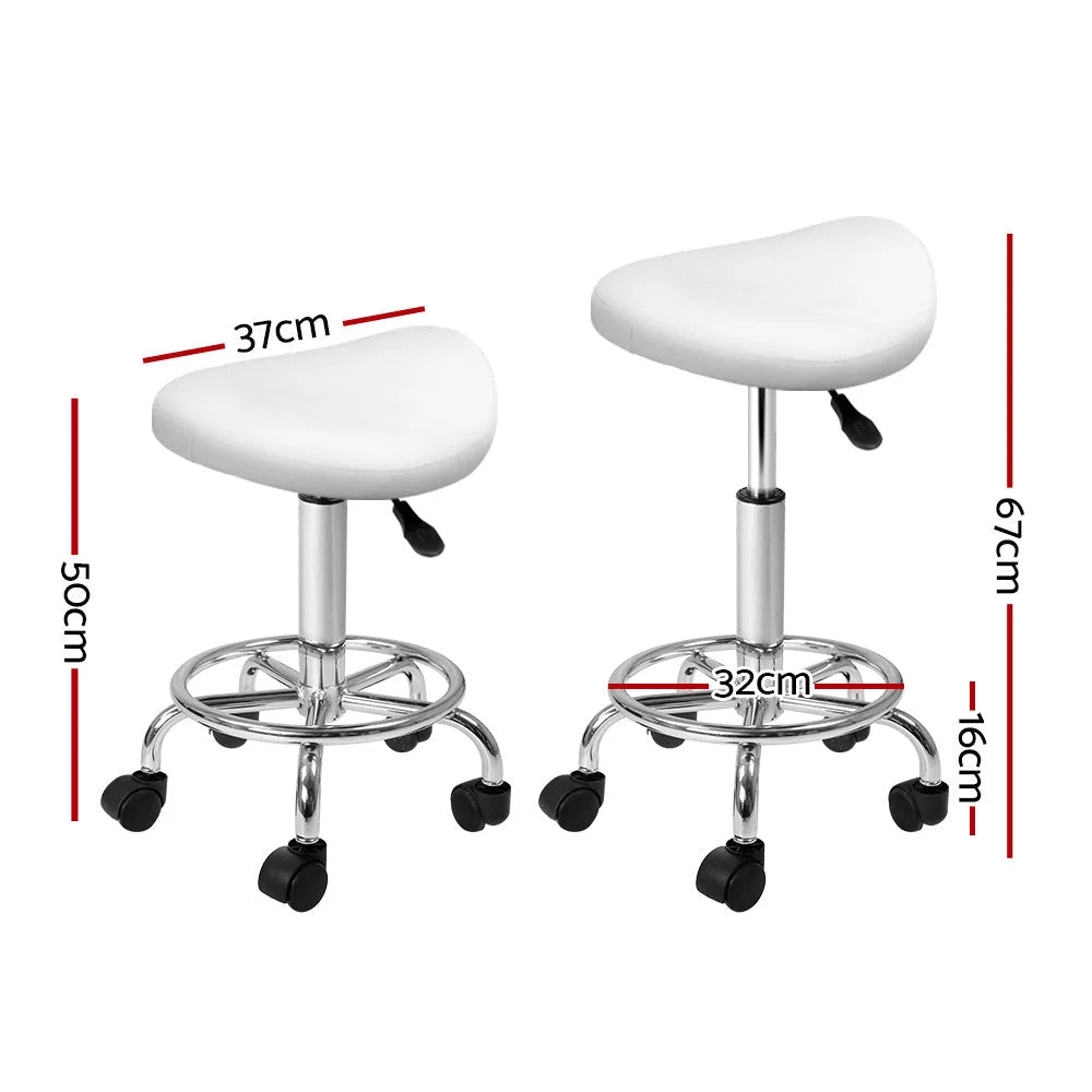 Saddle Salon Stool - White PU Swivel Barber Hairdressing