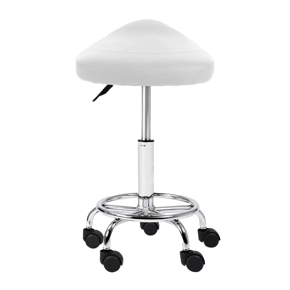 Saddle Salon Stool - White PU Swivel Barber Hairdressing