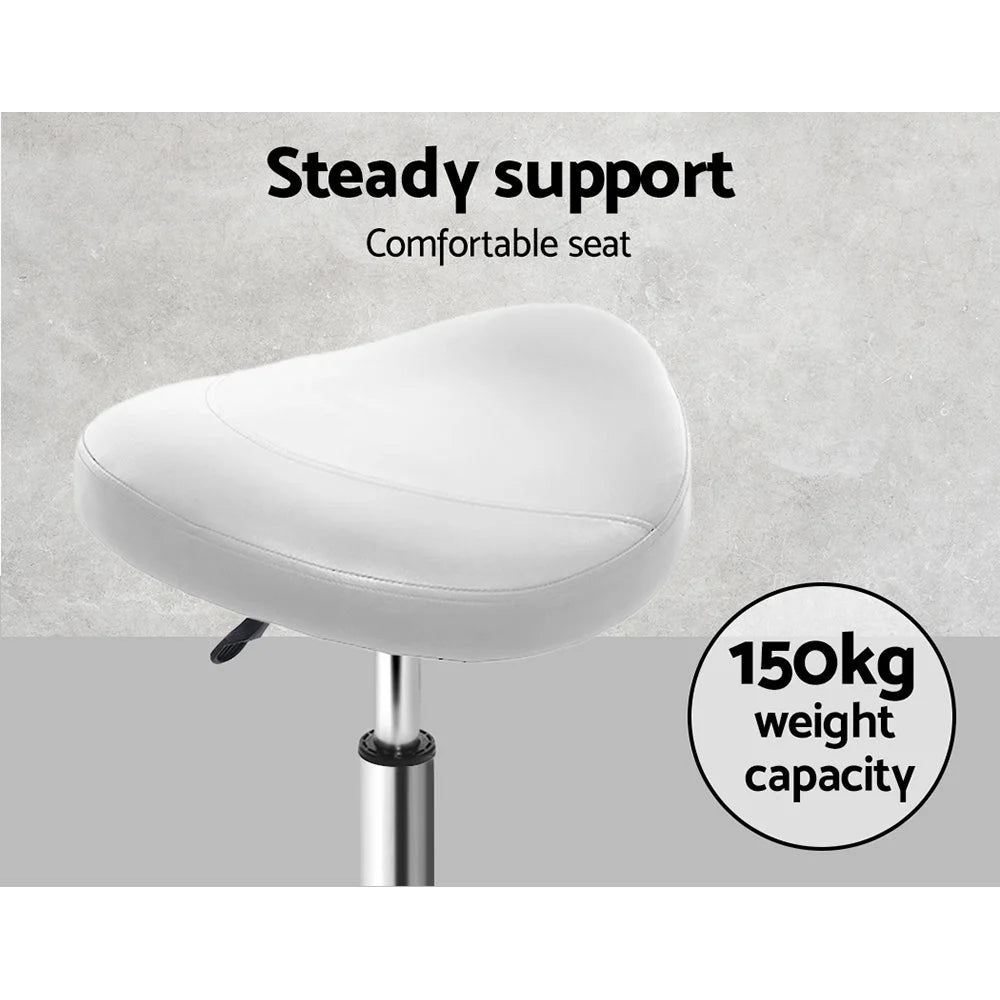 Saddle Salon Stool - White PU Swivel Barber Hairdressing