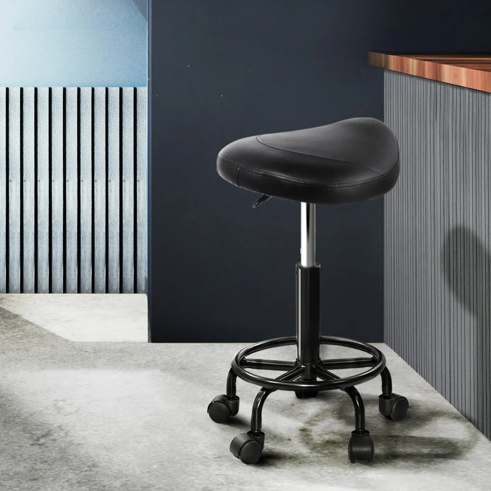 Saddle Stool Salon Chair - Black Swivel Beauty Barber