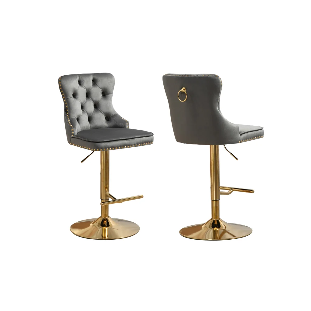Sahara Dark Grey Barstool with Gold Stand -Set of 2