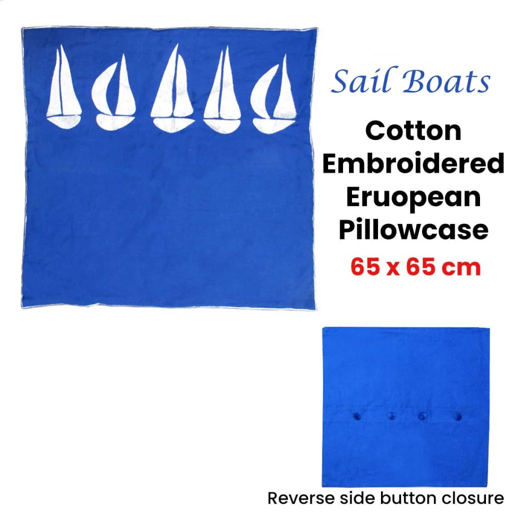 Sail Boats Embroidered European Pillowcase Cotton 65 x 65