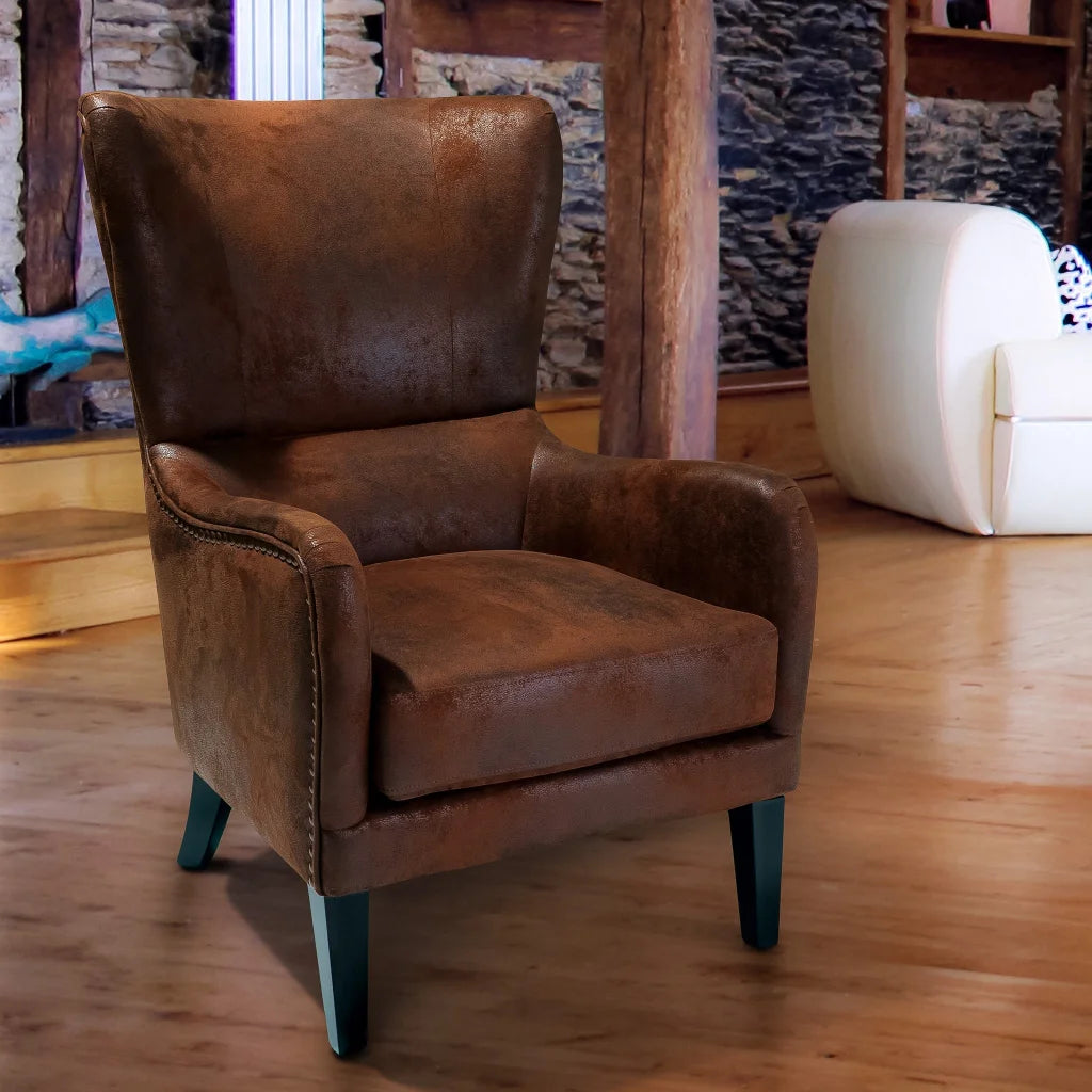 Salerno Brown Microfibre High Back Armchair - Furniture >