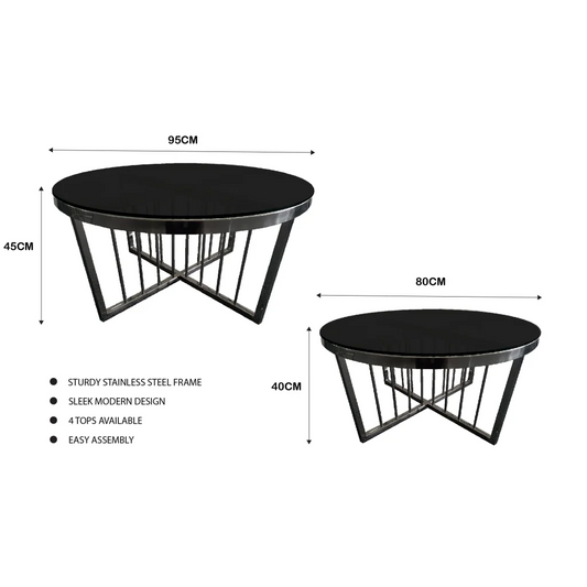 Salina Coffee Table 80cm Black Base - Black Glass