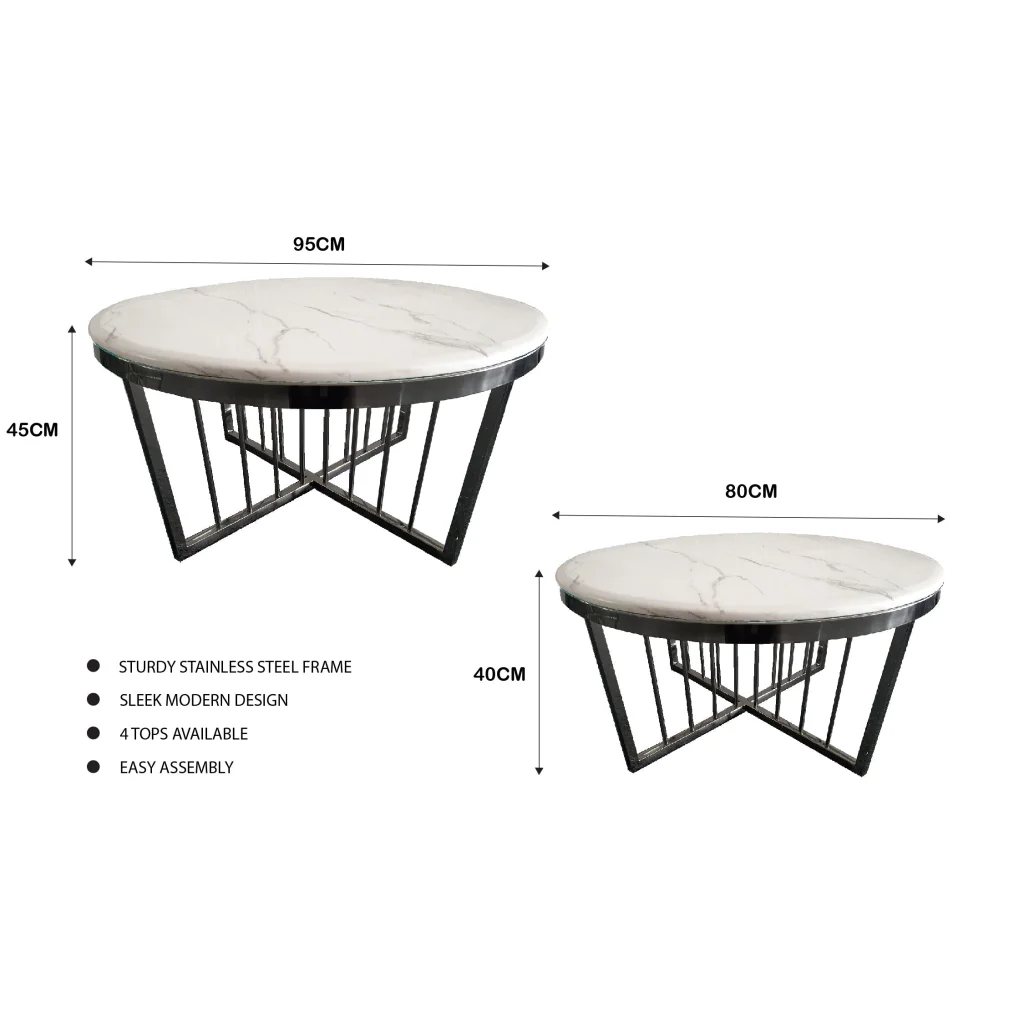 Salina Coffee Table 80cm Black Base - White Marble