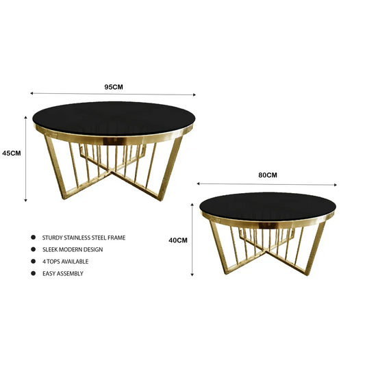Salina Coffee Table 80cm Gold Base - Black Glass