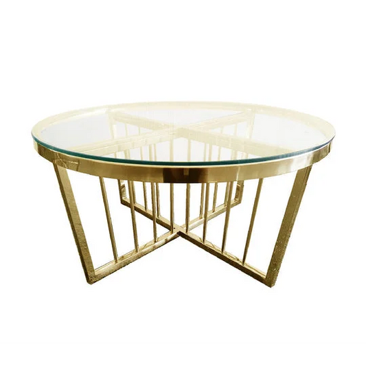 Salina Coffee Table 80cm Gold Base Clear Glass - Furniture
