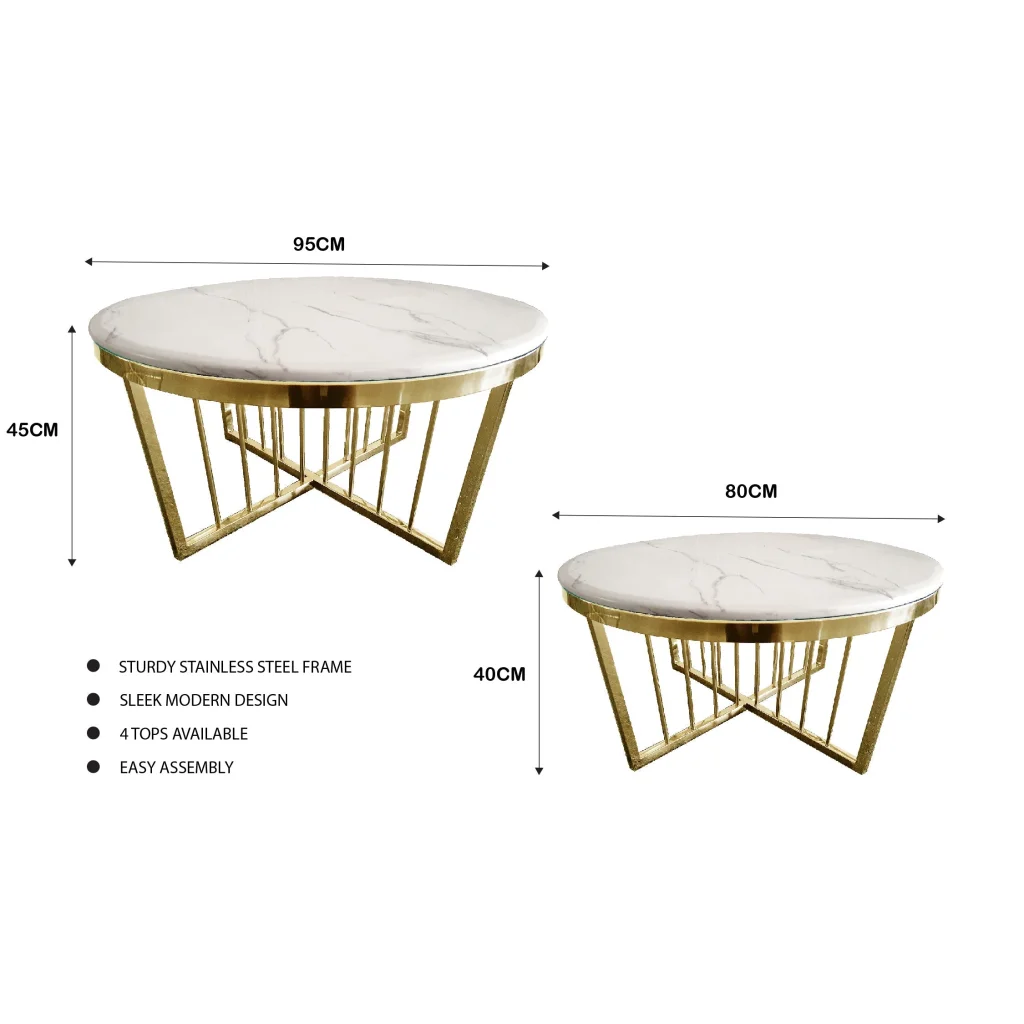 Salina Coffee Table 80cm Gold Base - White Marble