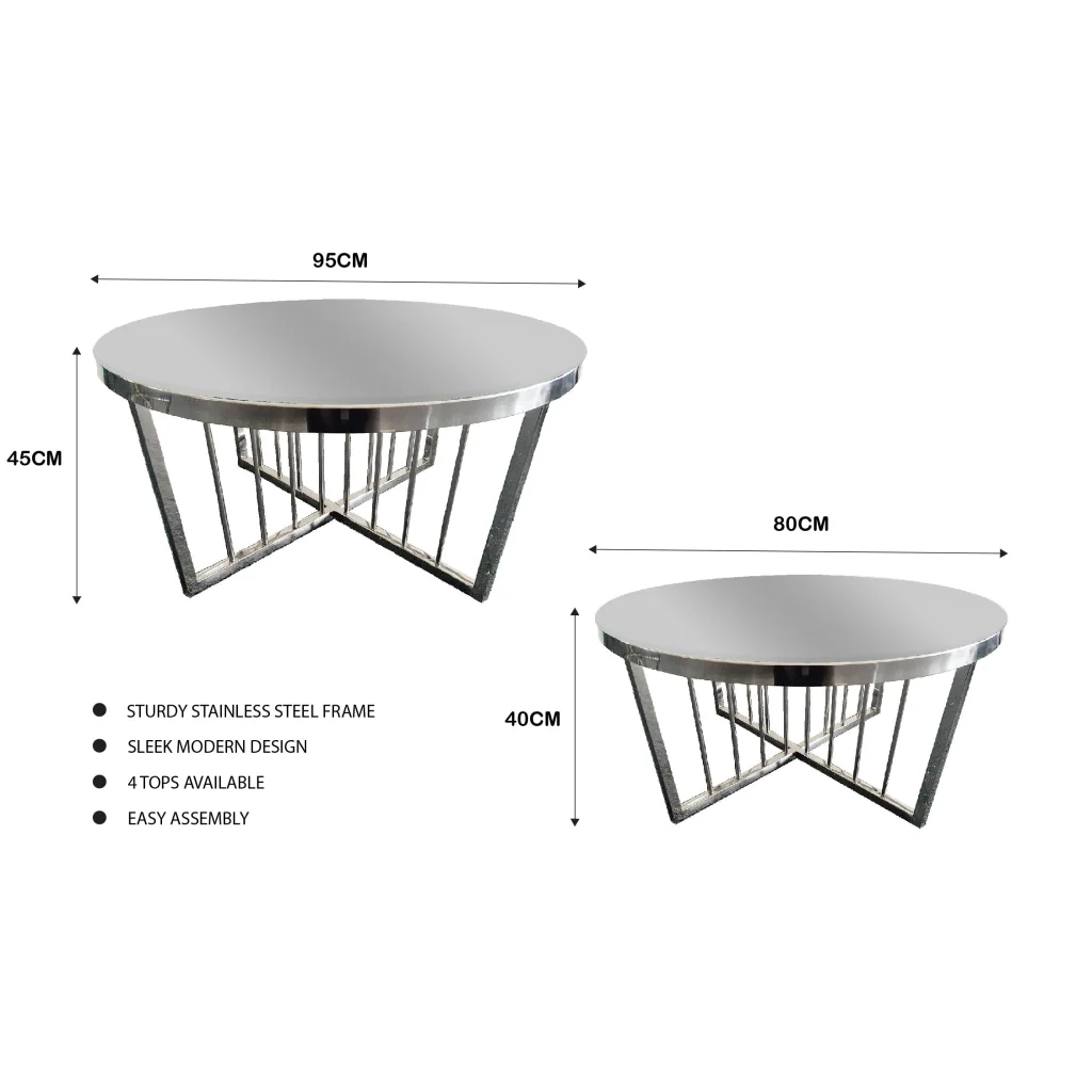 Salina Coffee Table 80cm Silver Base - Mirror Glass