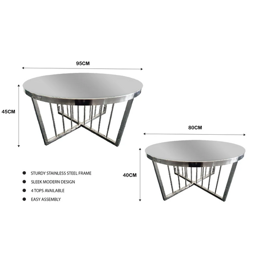 Salina Coffee Table 80cm Silver Base - Mirror Glass