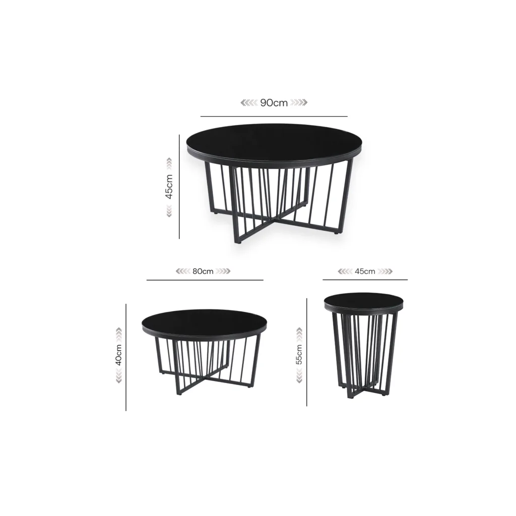 Salina Coffee Table 90cm Black Base - White Marble