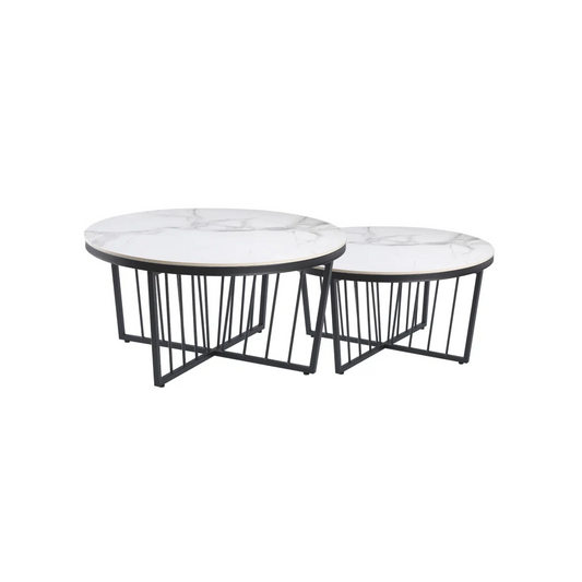 Salina Coffee Table 90cm Black Base - White Marble