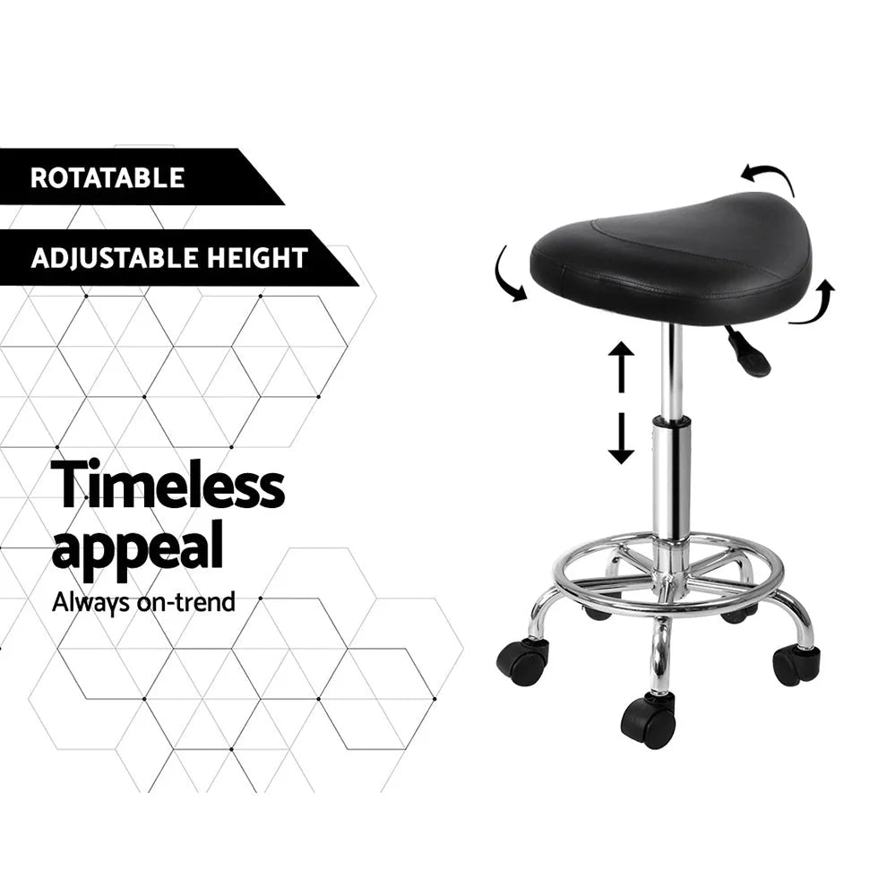 Salon Stool Saddle Black PU Swivel Barber Hairdressing