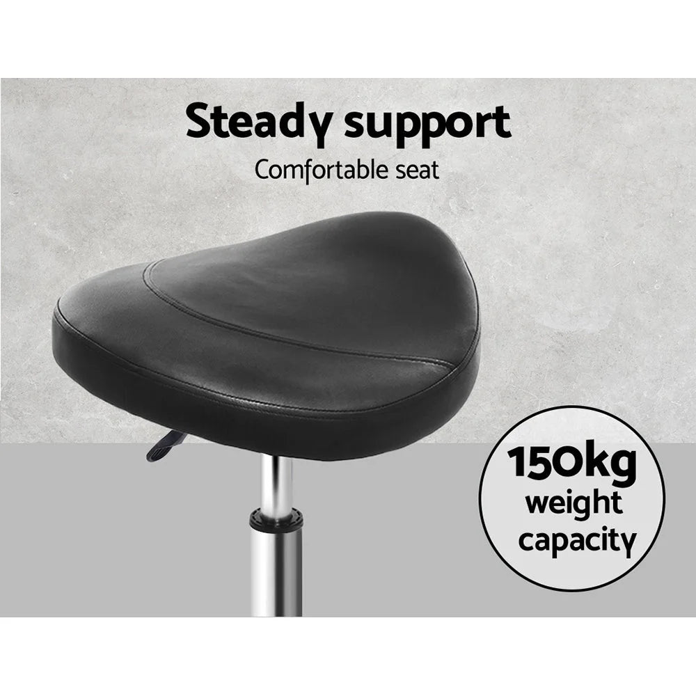 Salon Stool Saddle Black PU Swivel Barber Hairdressing
