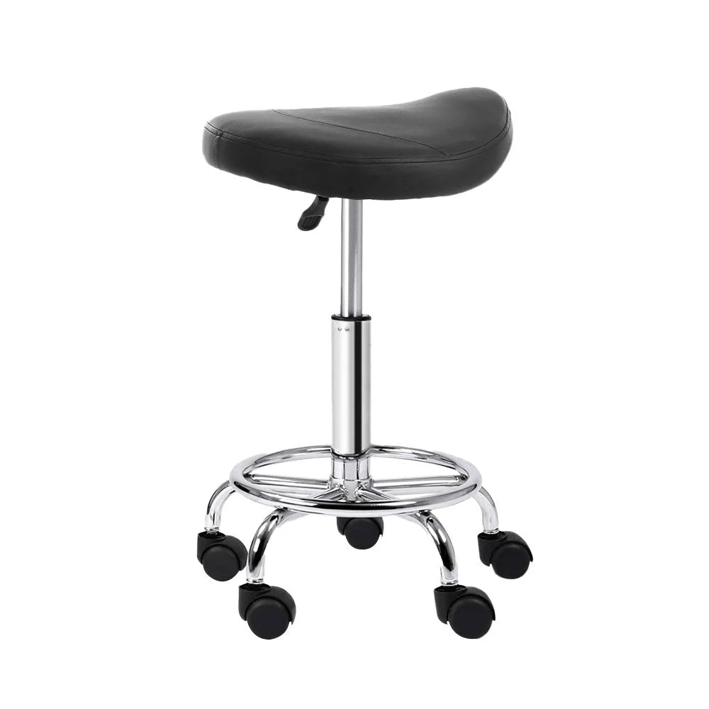 Salon Stool Saddle Black PU Swivel Barber Hairdressing