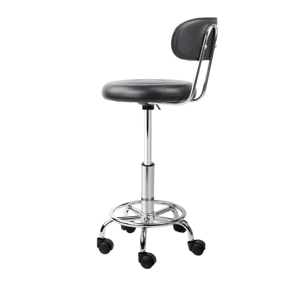 Salon stool swivel with caster wheels and side handle rail