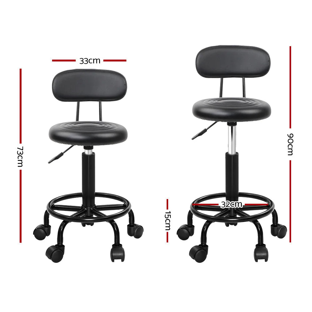 Salon stool swivel with storage context and item proportions