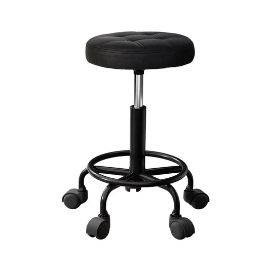 Black salon stool swivel with shape details and included parts