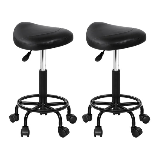 Salon Stools Set of 2 Saddle Swivel Barber Chairs Bar