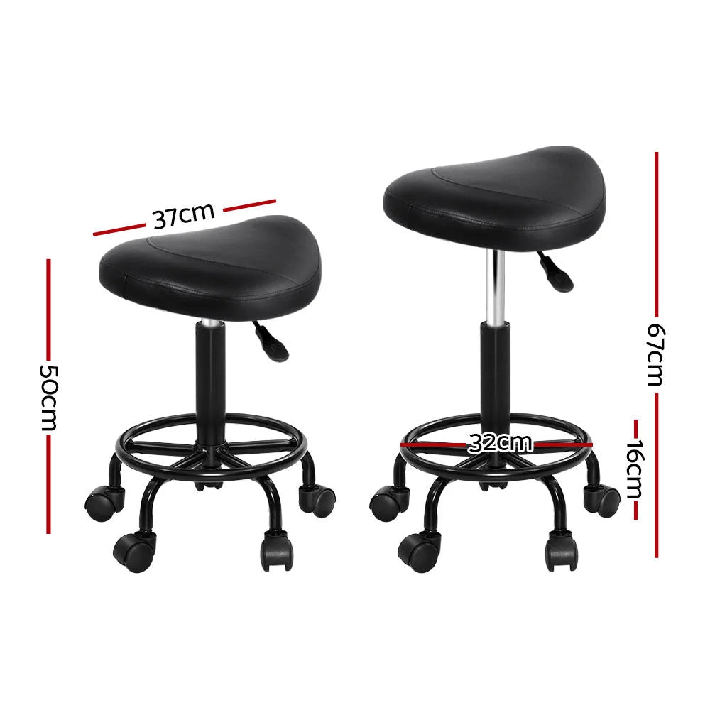 Salon Stools Set of 2 Saddle Swivel Barber Chairs Bar