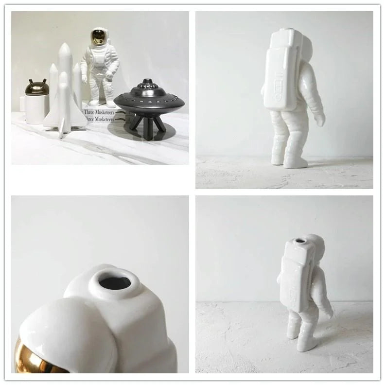Salute Astronaut Ceramic Vase - Tabletop Decor with Dried