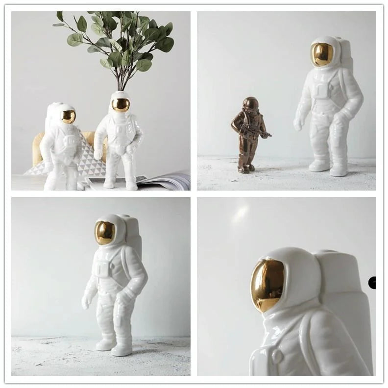 Salute Astronaut Ceramic Vase - Tabletop Decor with Dried