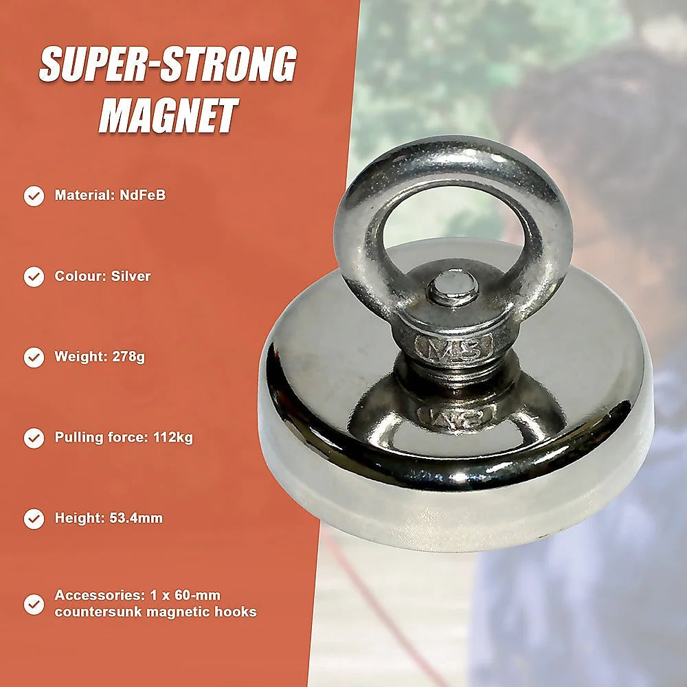 Salvage Recovery Magnet Neodymium Hook 112Kg Strong