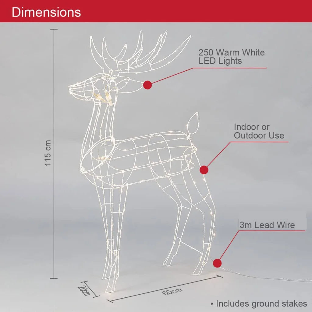 Samland Led Warm White Copper Wired 3d Standing Reindeer