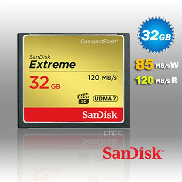 SanDisk 32GB Extreme CompactFlash Card 85MB/s Write 120MB/s