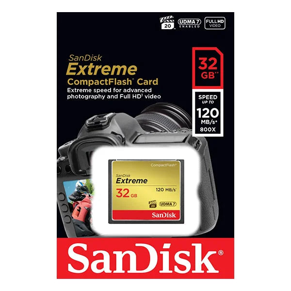 SanDisk 32GB Extreme CompactFlash Card 85MB/s Write 120MB/s