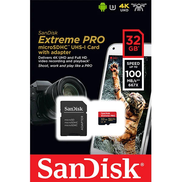 SANDISK 32GB MICRO SDHC EXTREME PRO 4K A1 V30 UHS-I U3