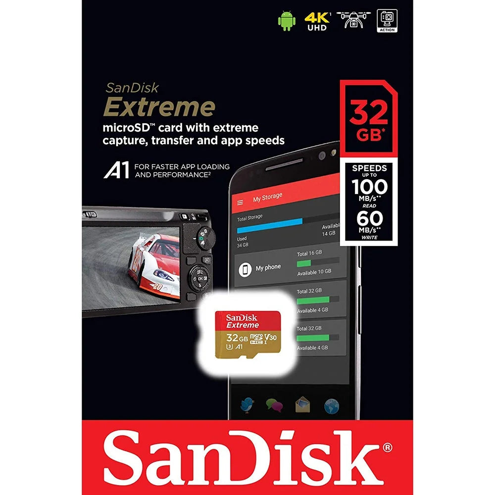 SANDISK 32GB MicroSDHC Extreme A1 V30 UHS-I U3 100MB/s