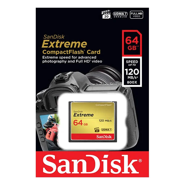 SanDisk 64GB Extreme CompactFlash Card 85MB/s Write 120MB/s