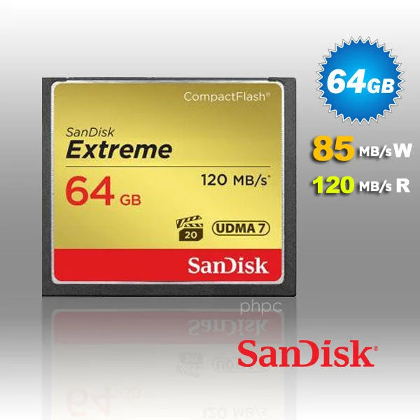 SanDisk 64GB Extreme CompactFlash Card 85MB/s Write 120MB/s