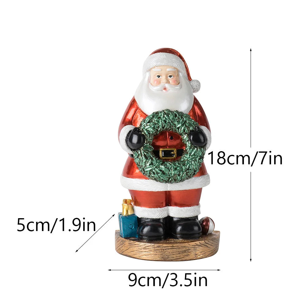 Santa Claus Figurine with Wreath - 18cm Festive Resin