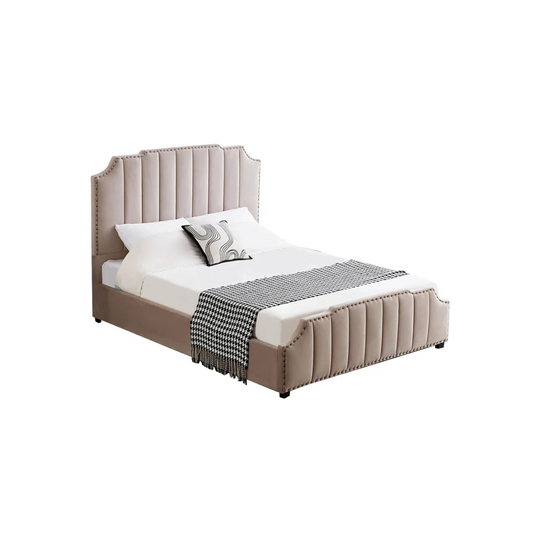 Santosa Champagne Velvet Bed - King - Furniture > Bedroom >